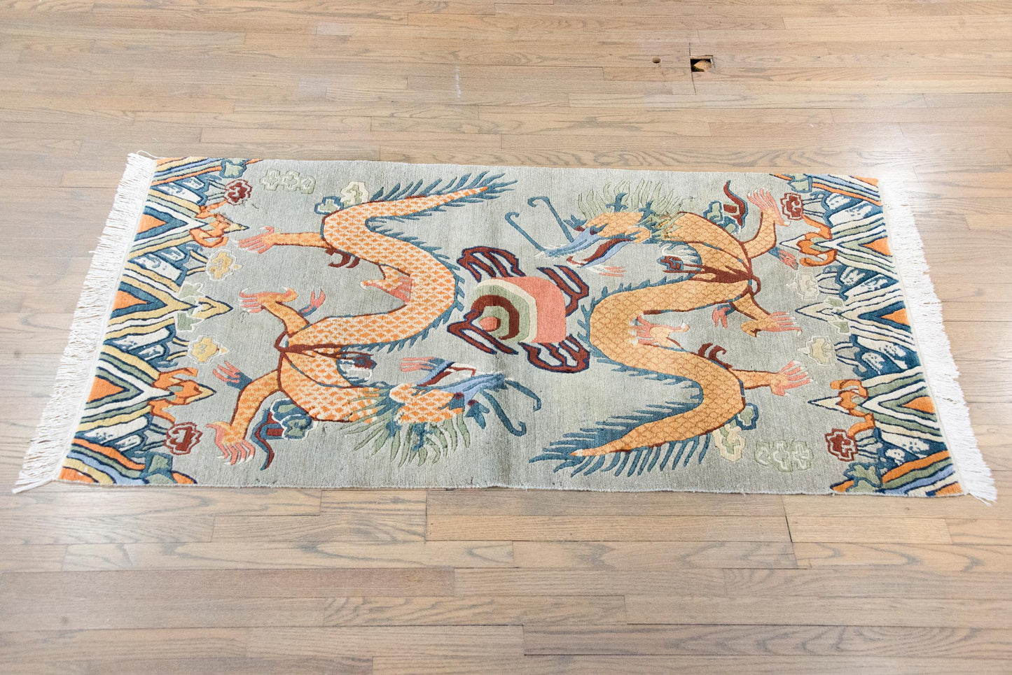 Vintage Tibetan Double-Dragon Rug