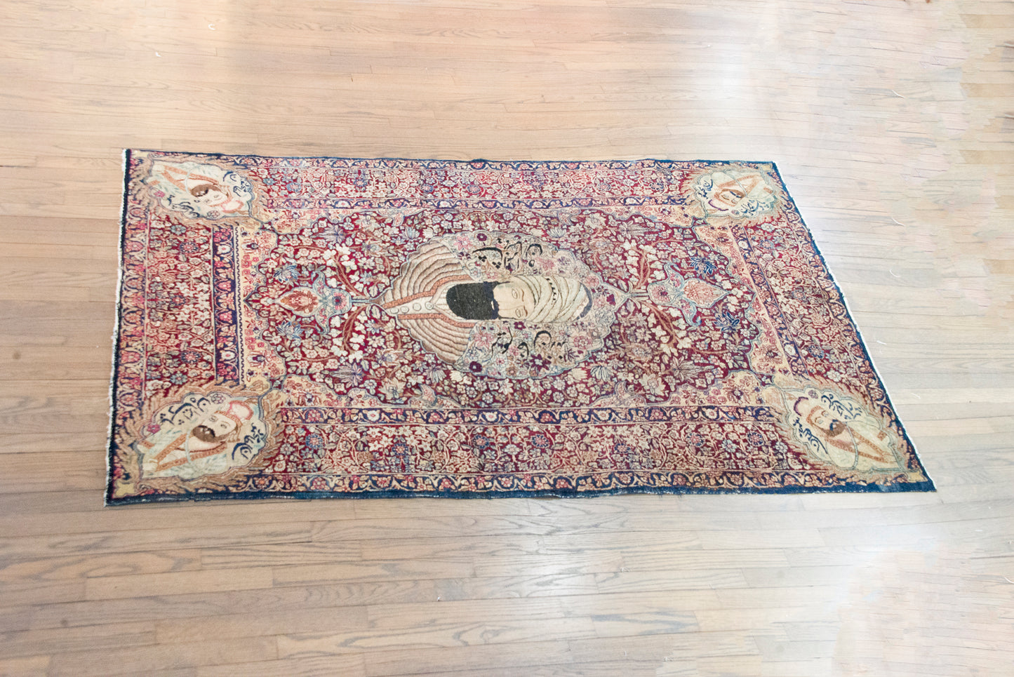 Late 19th Century Persian Lavar Pictorial Karim Khan Zand Rug For Sale
