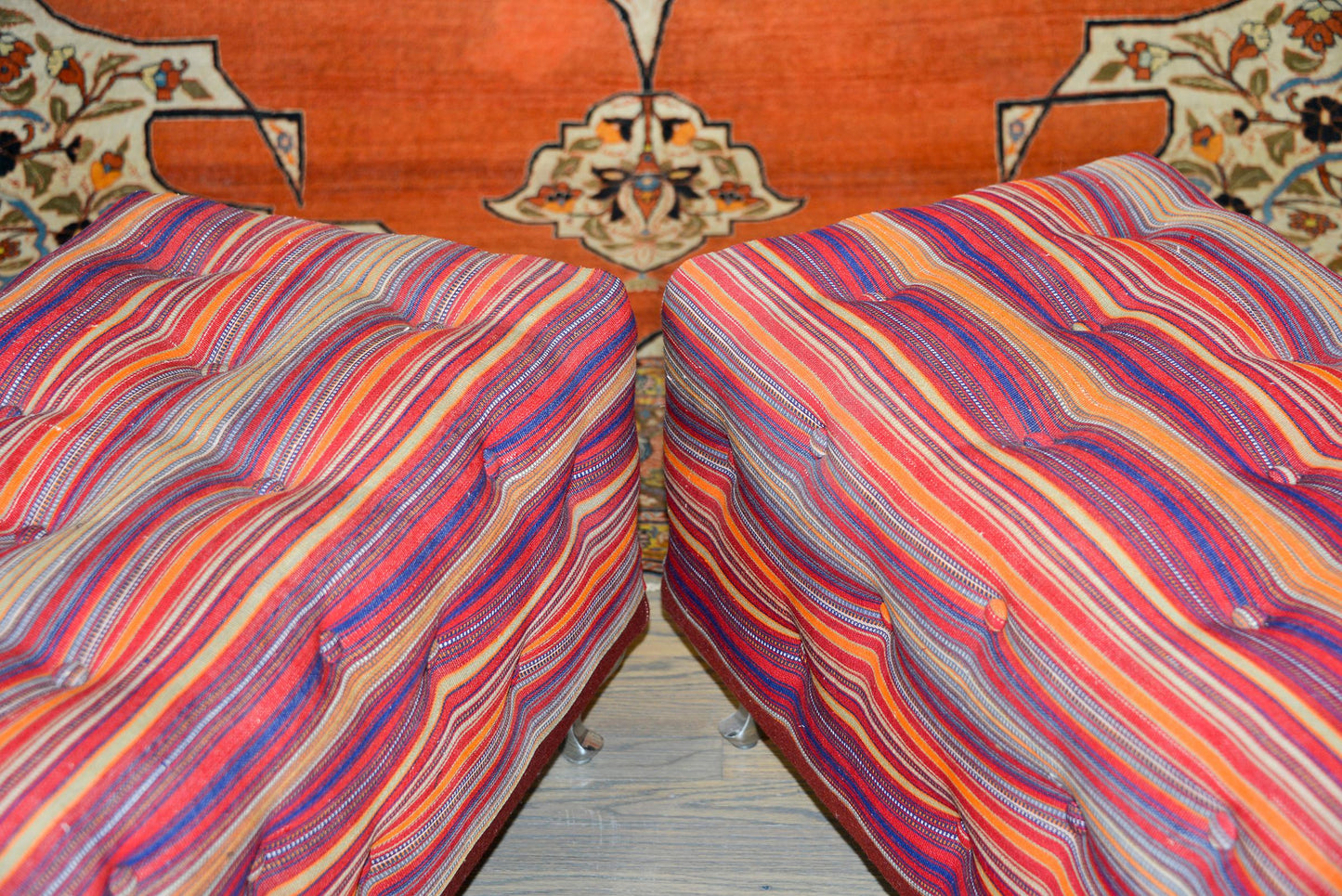 Pair of Benches Covered in Vintage Jajim Kilim Rugs For Sale
