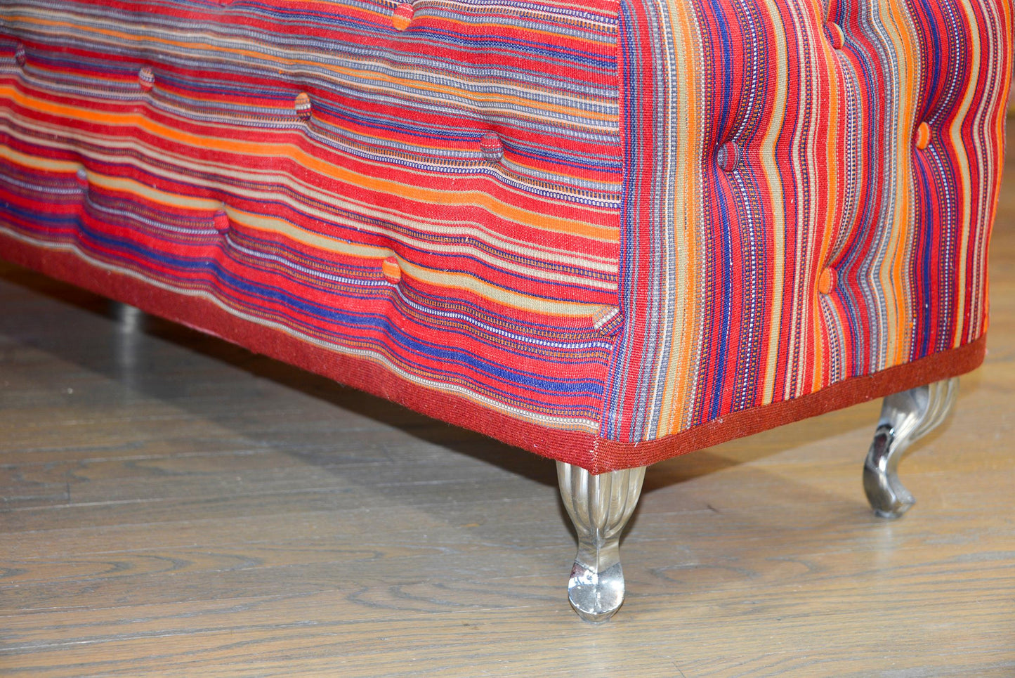 Pair of Benches Covered in Vintage Jajim Kilim Rugs For Sale
