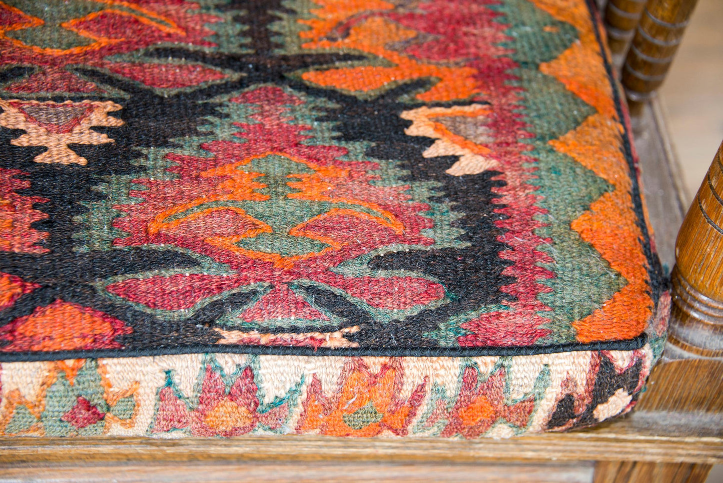Early 20th Century Danish Bench with Kilim Upholstered Cushion For Sale