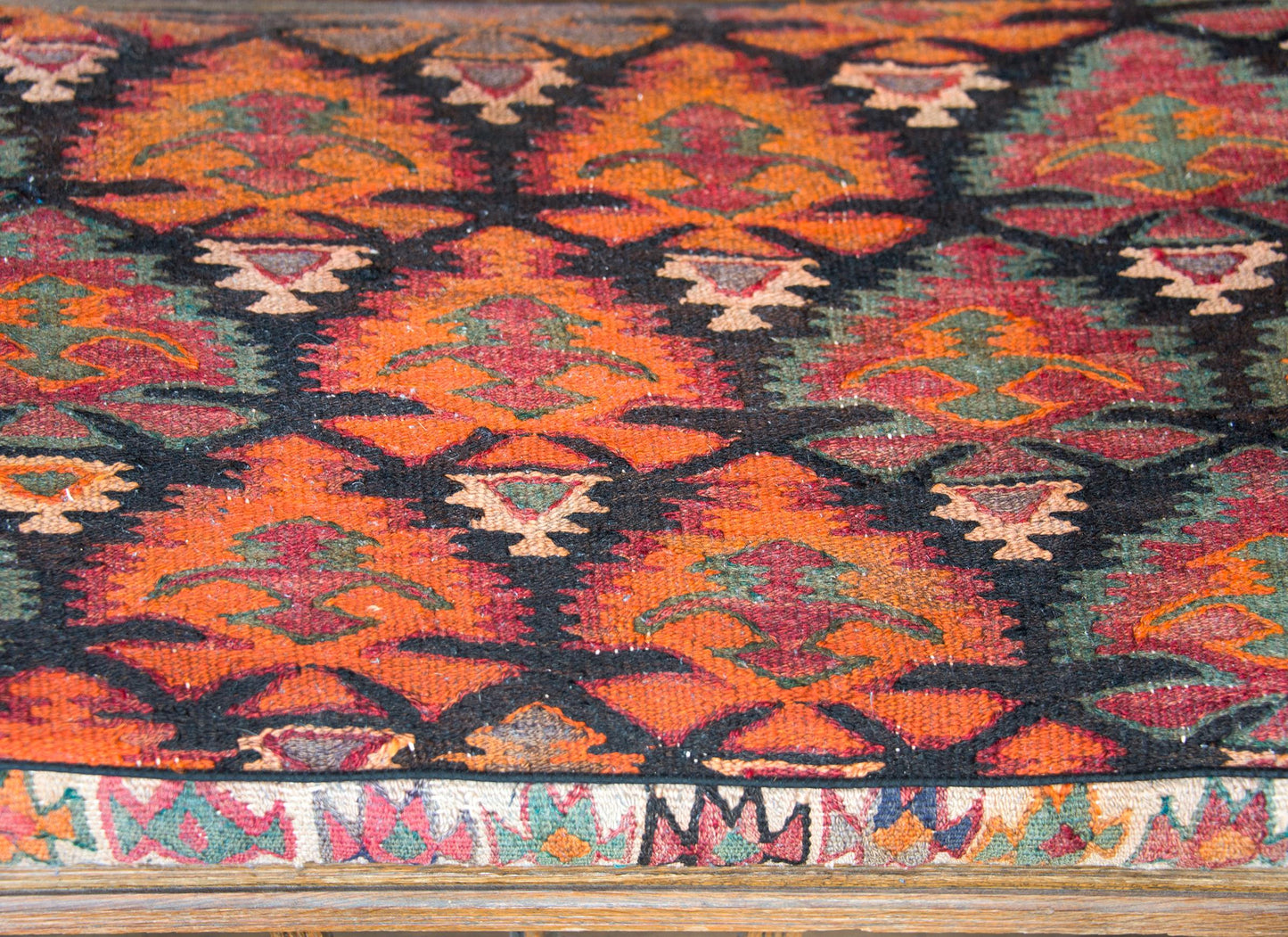 Early 20th Century Danish Bench with Kilim Upholstered Cushion For Sale