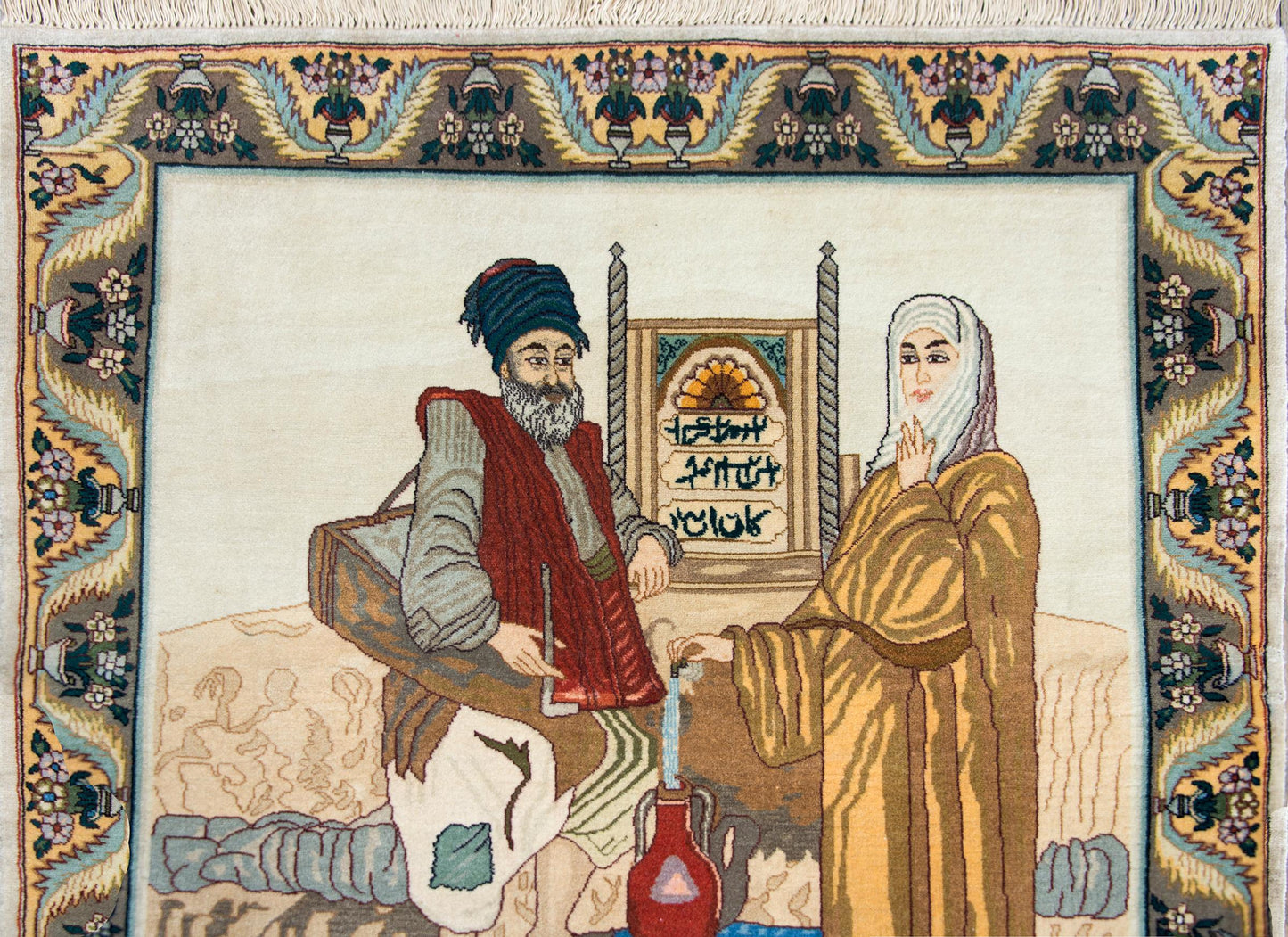 Vintage Persian Tabriz Pictorial Rug For Sale