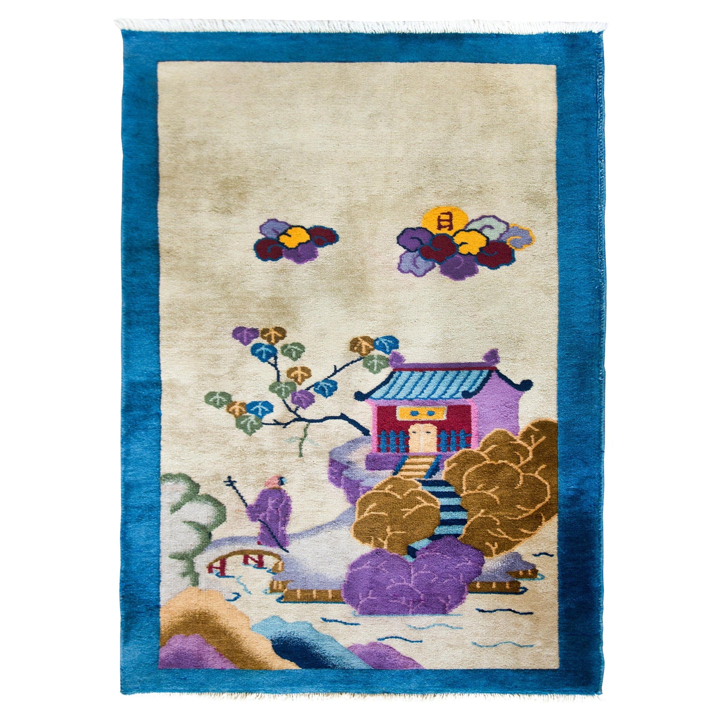 Early 20th Century Chinese Pictorial Art Deco Rug For Sale