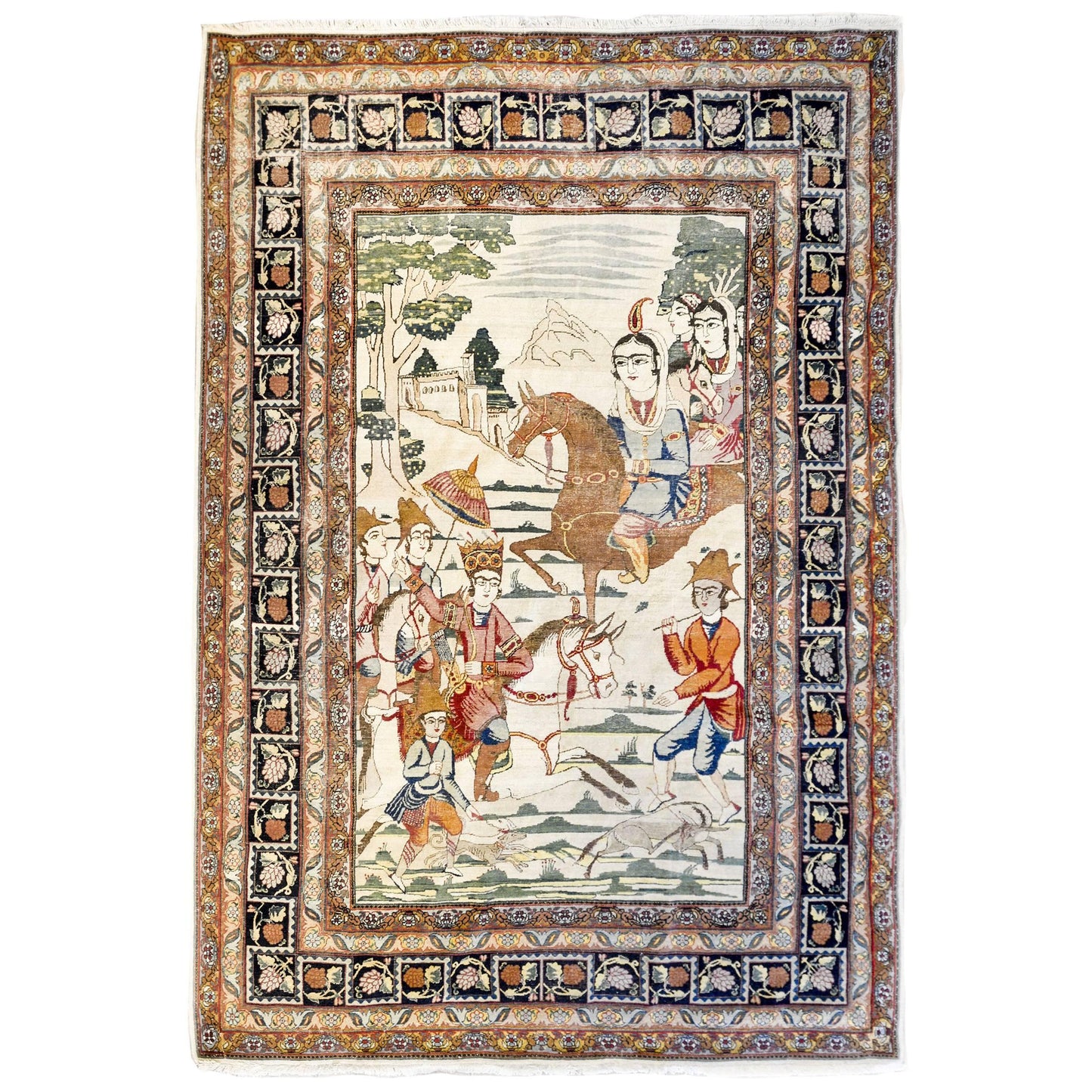 19th Century Lavar Rug Depicting Bahram Gur For Sale