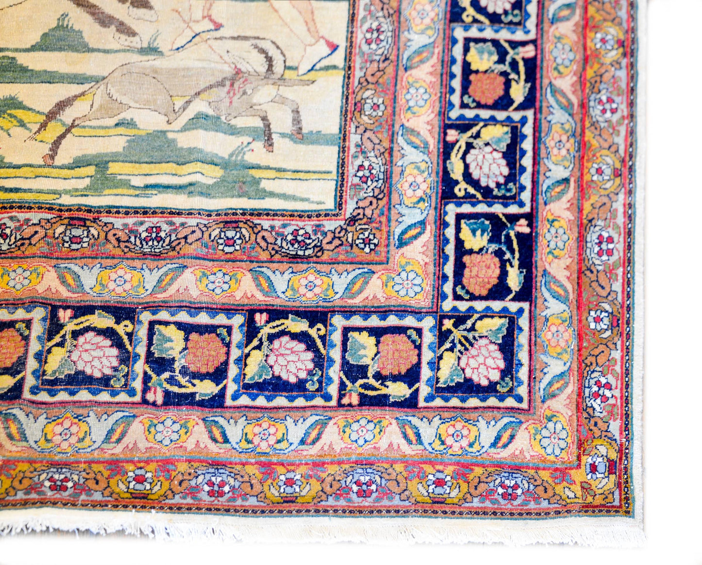 19th Century Lavar Rug Depicting Bahram Gur For Sale