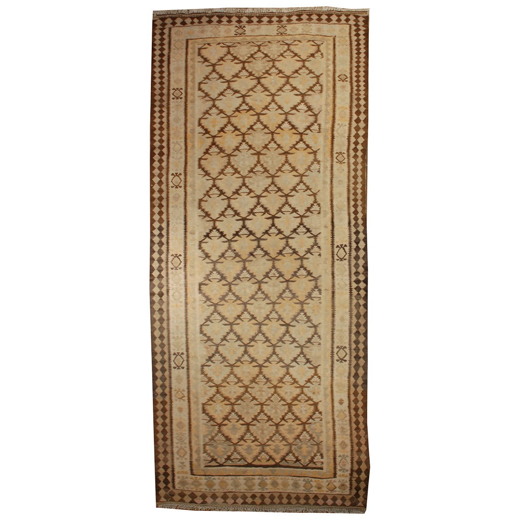 Early 20th Century Qazvin Kilim Runner For Sale