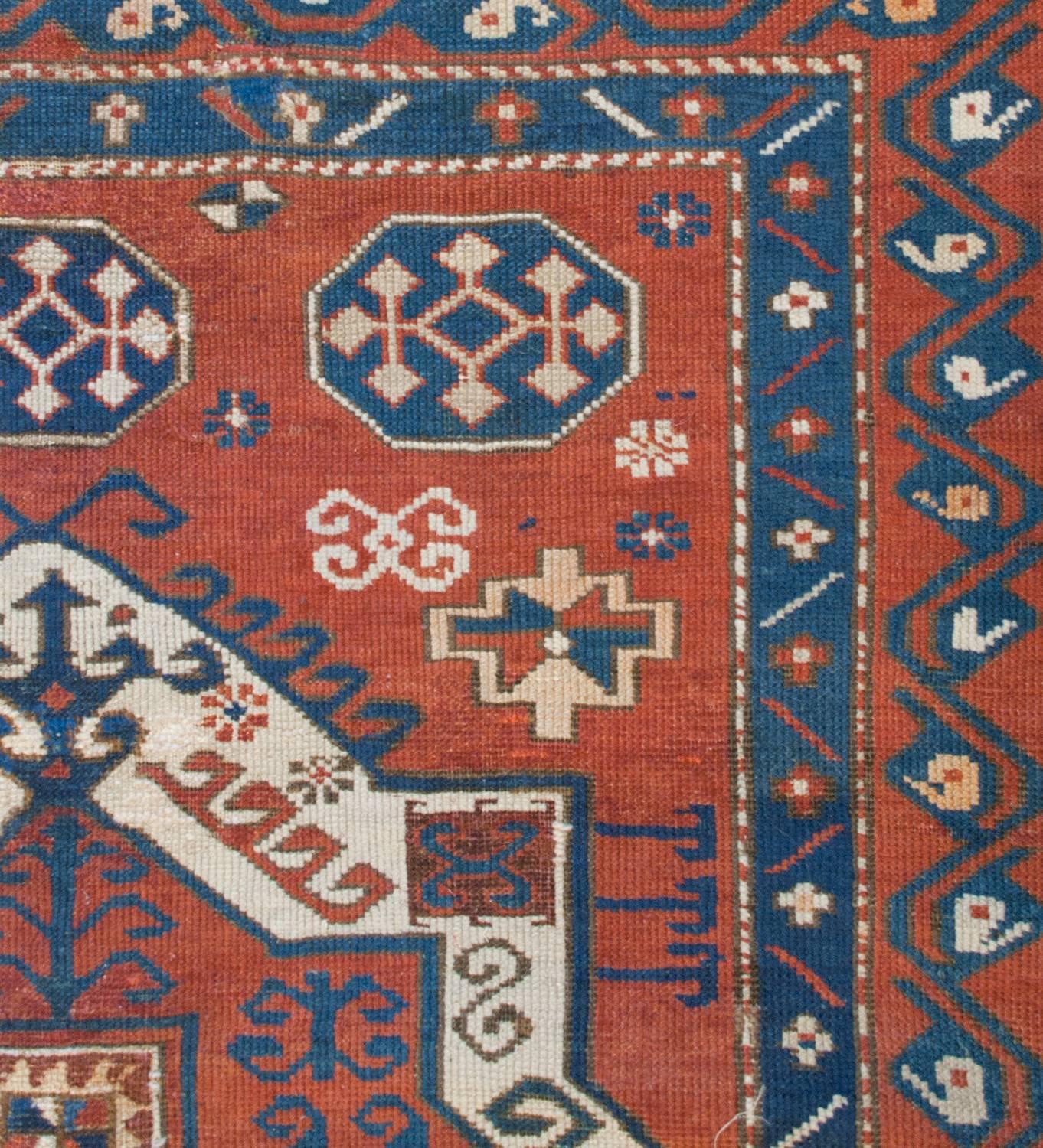 Interesting 19th Century Fachralo Kazak Rug For Sale
