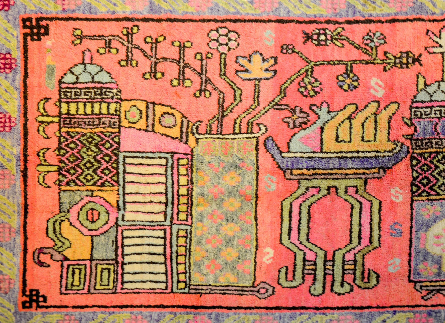 Wonderful Early 20th Century Pictorial Khotan Rug For Sale
