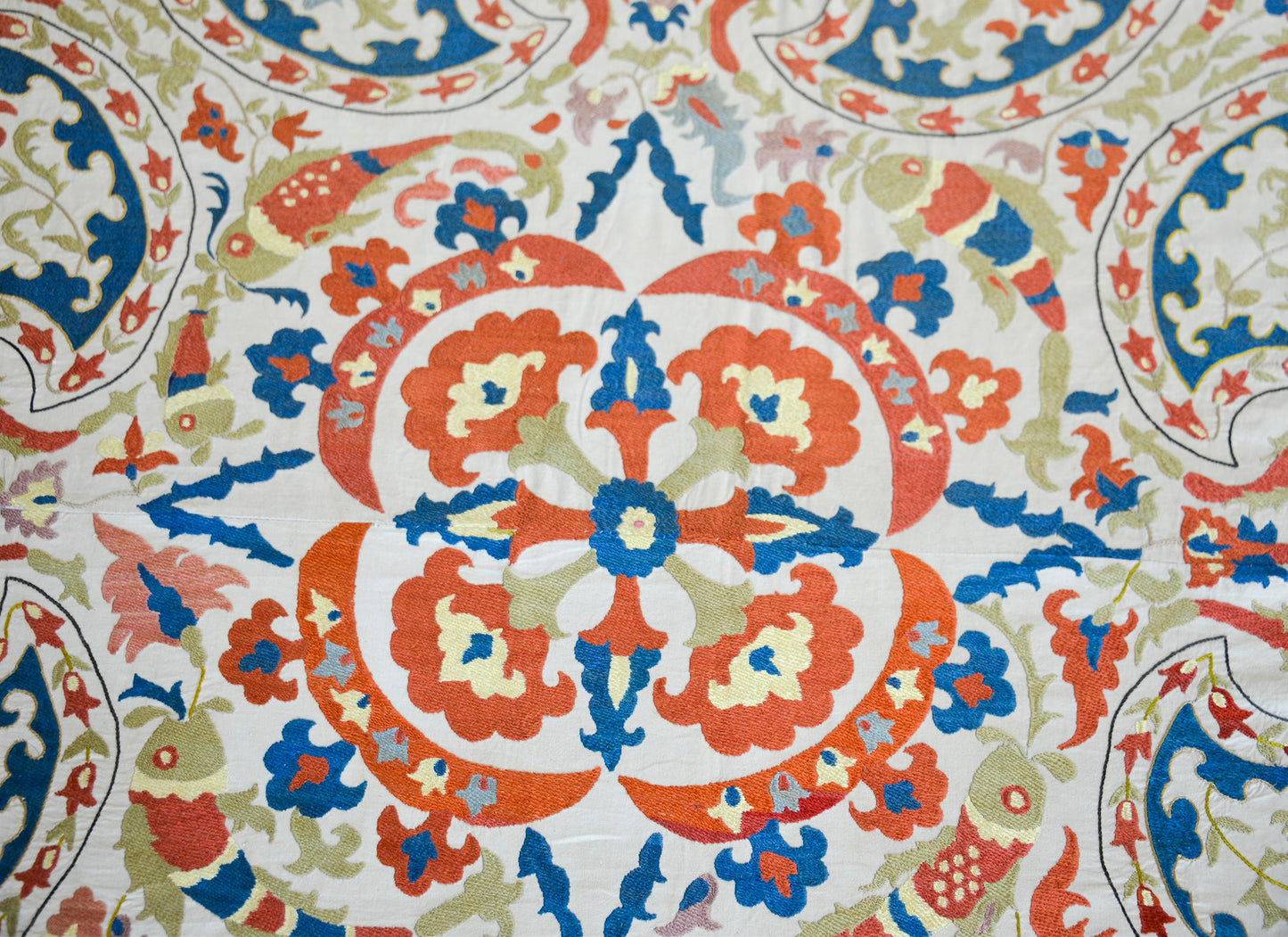 Vintage 'Leaping Fish' Suzani For Sale