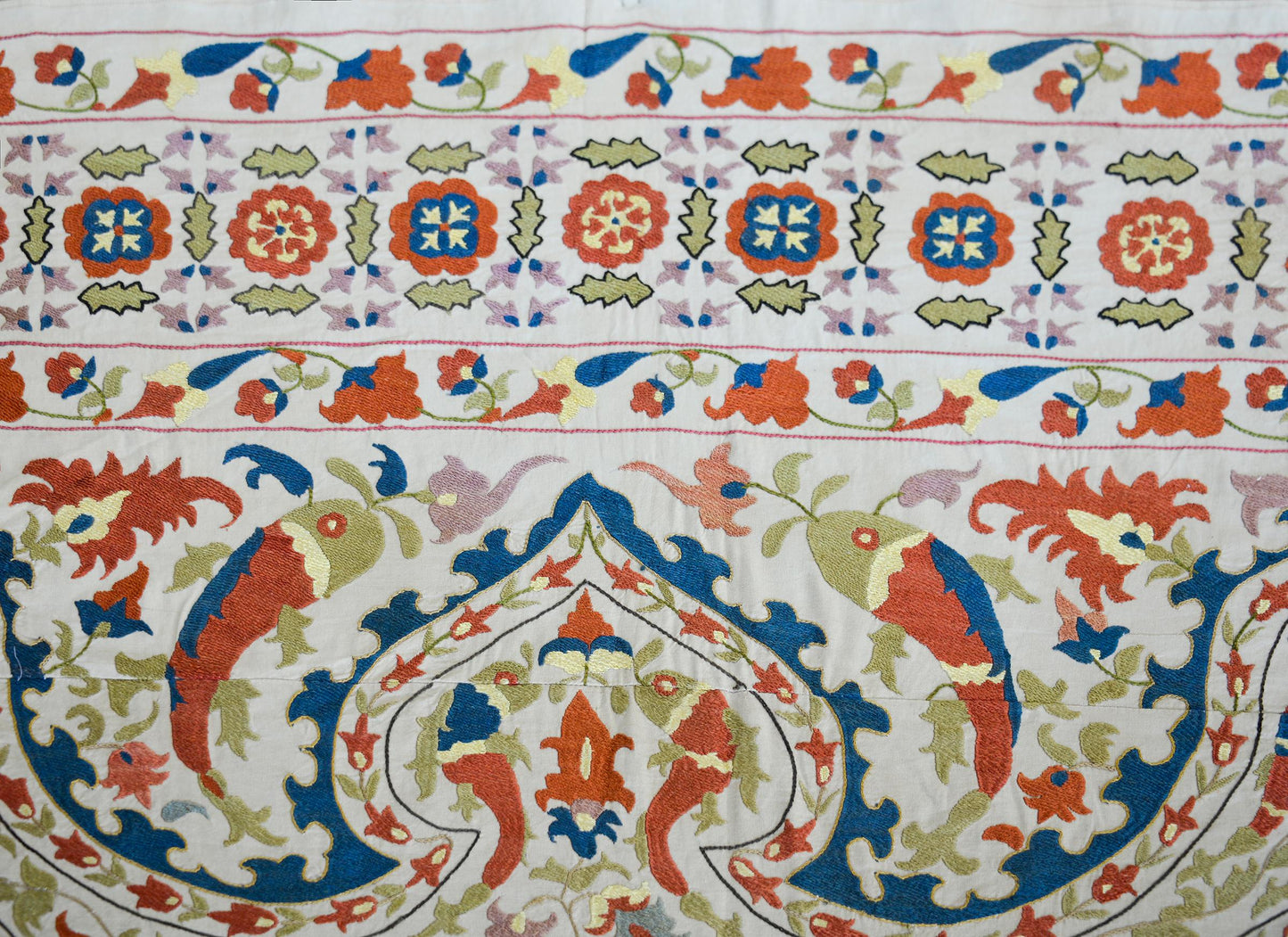 Vintage 'Leaping Fish' Suzani For Sale