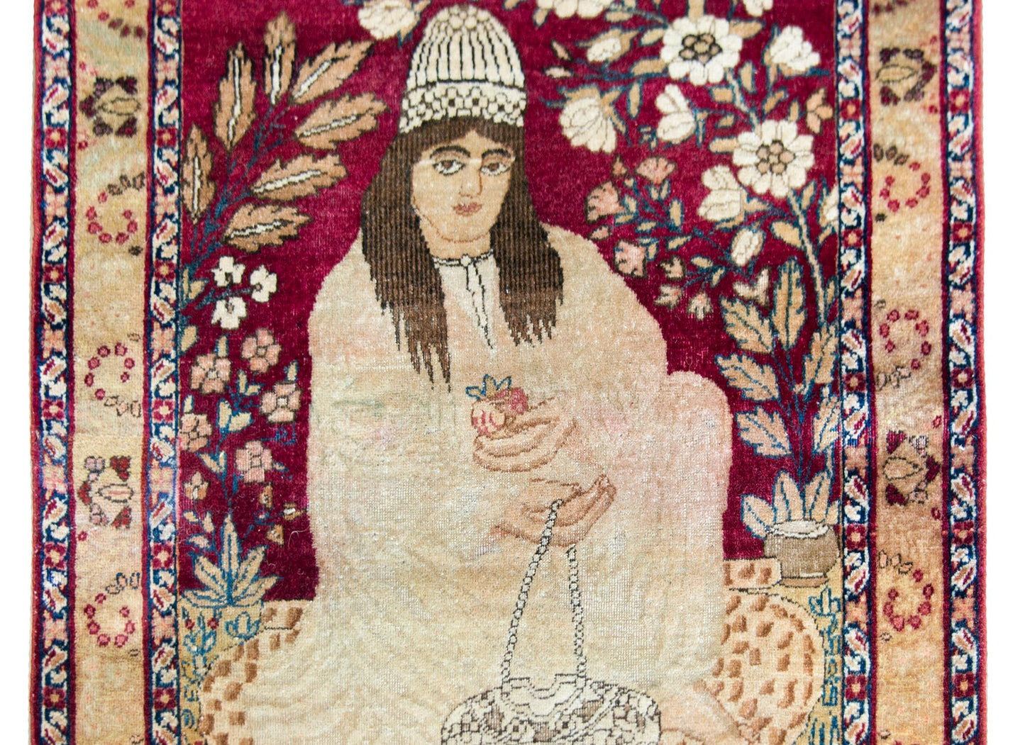 19th Century Pictorial Lavar Kirman Rug For Sale