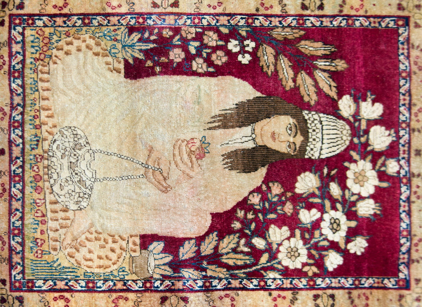 19th Century Pictorial Lavar Kirman Rug For Sale