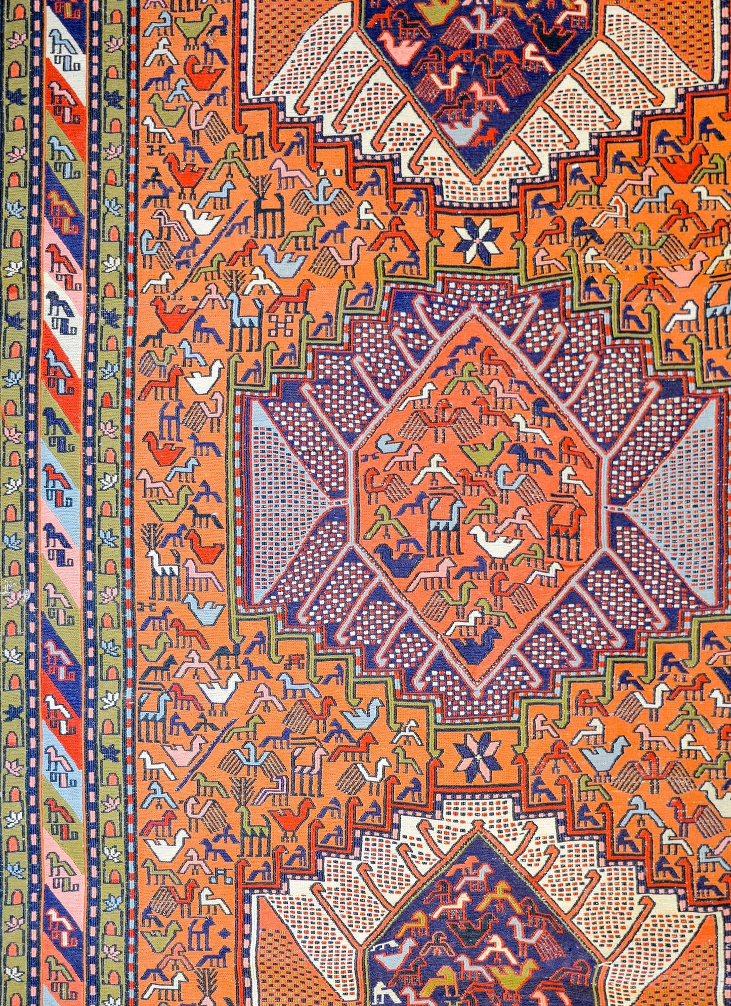 Whimsical Early 20th Century Sumak Rug For Sale