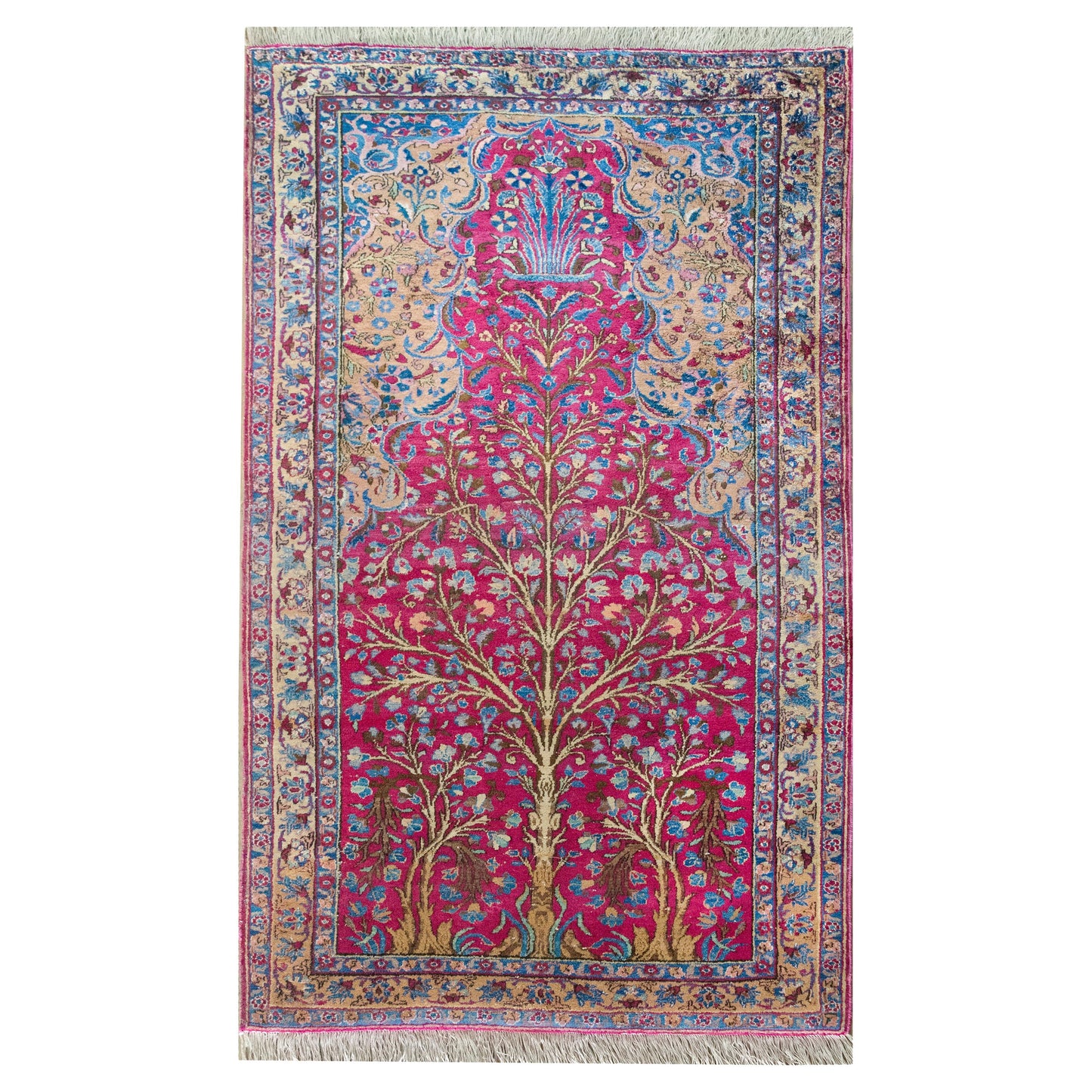 Early 20th Century Persian Qum Silk Prayer Rug For Sale