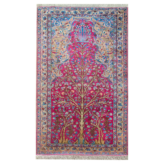 Early 20th Century Persian Qum Silk Prayer Rug For Sale