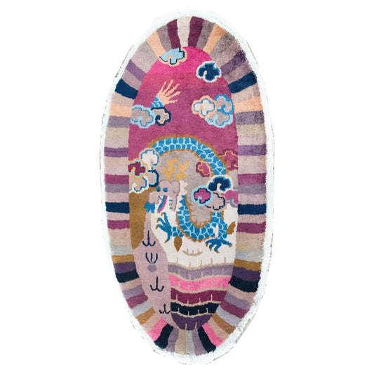 Early 20th Century Chinese Art Deco Oval Rug For Sale