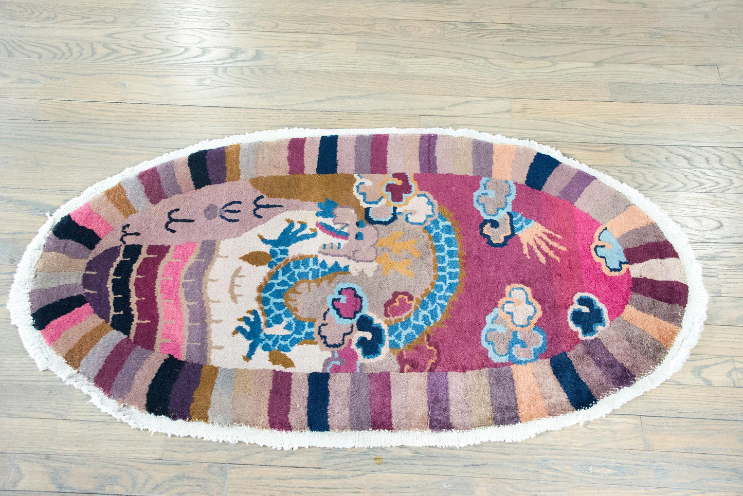 Early 20th Century Chinese Art Deco Oval Rug