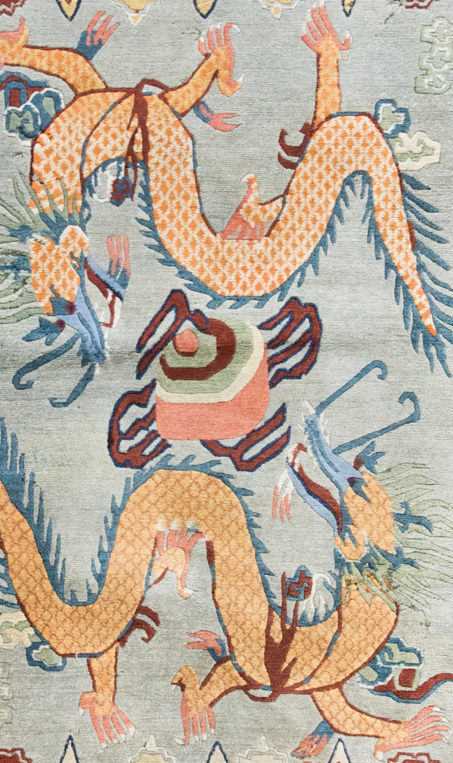 Vintage Tibetan Double-Dragon Rug