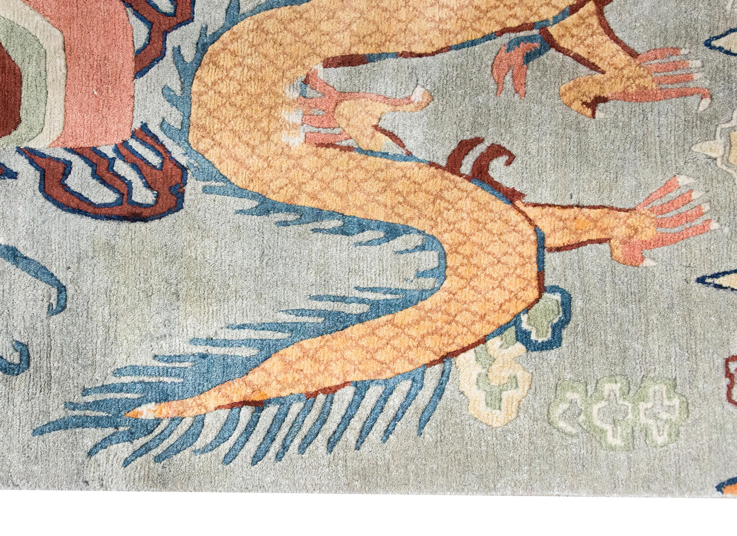 Vintage Tibetan Double-Dragon Rug