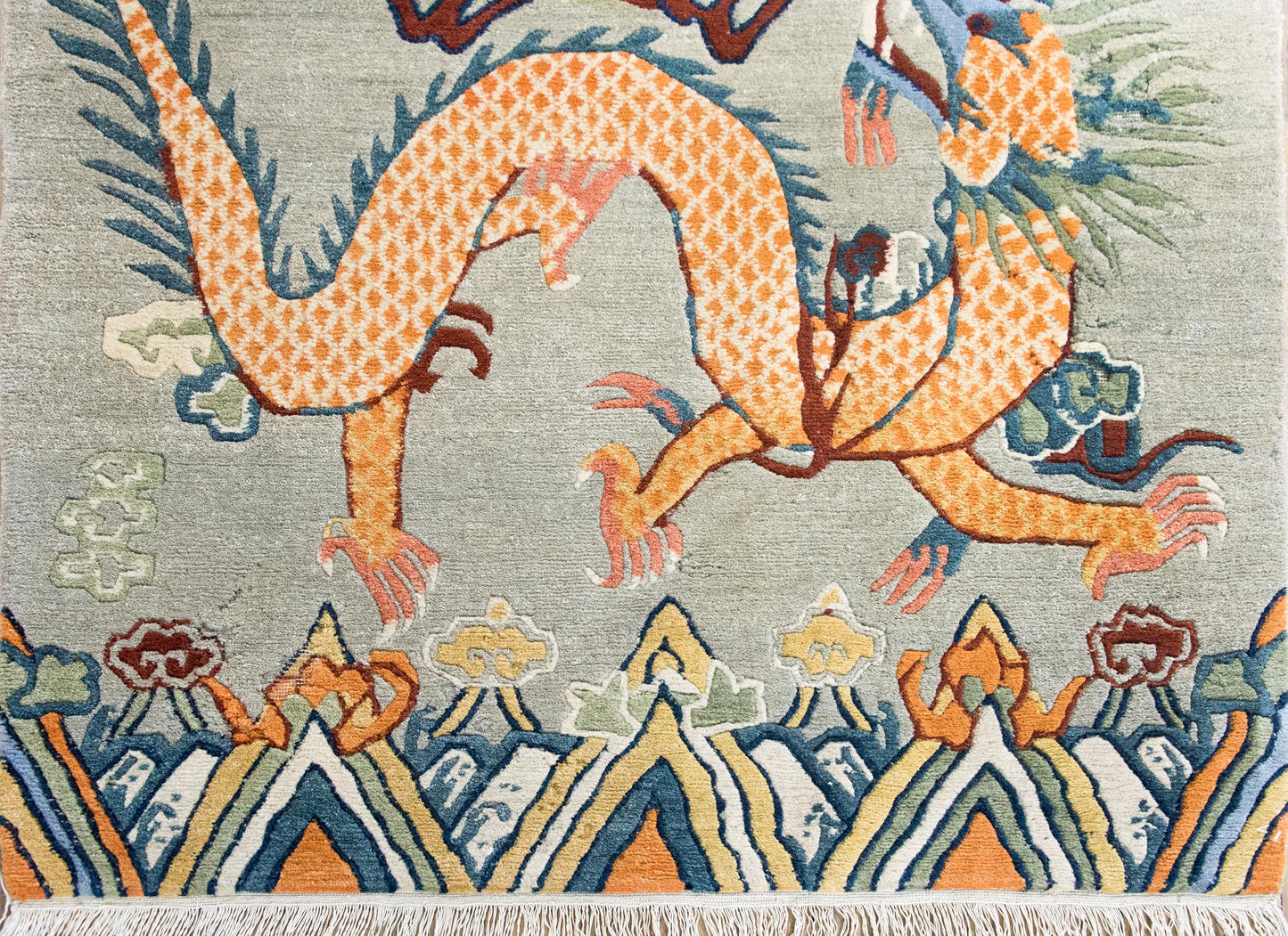 Vintage Tibetan Double-Dragon Rug