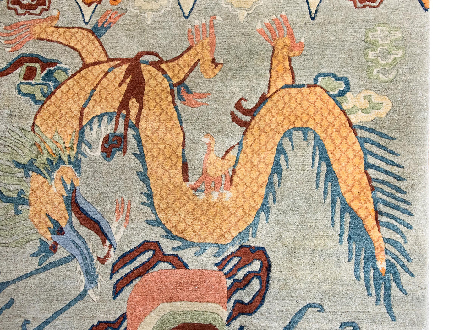 Vintage Tibetan Double-Dragon Rug