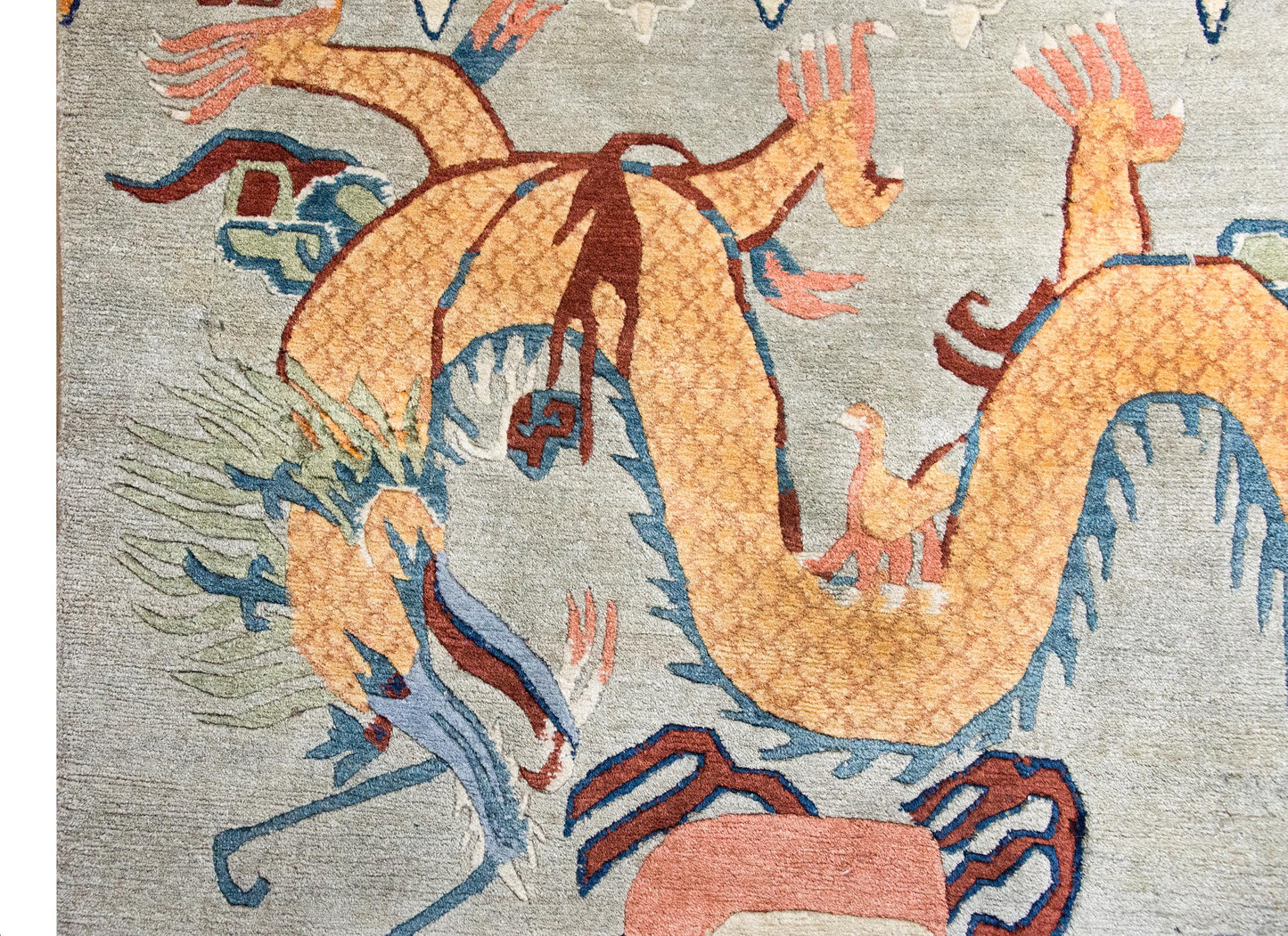 Vintage Tibetan Double-Dragon Rug