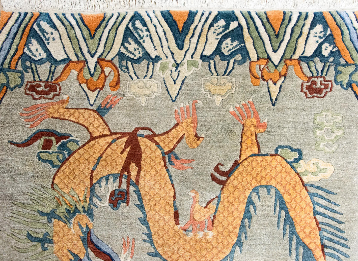 Vintage Tibetan Double-Dragon Rug