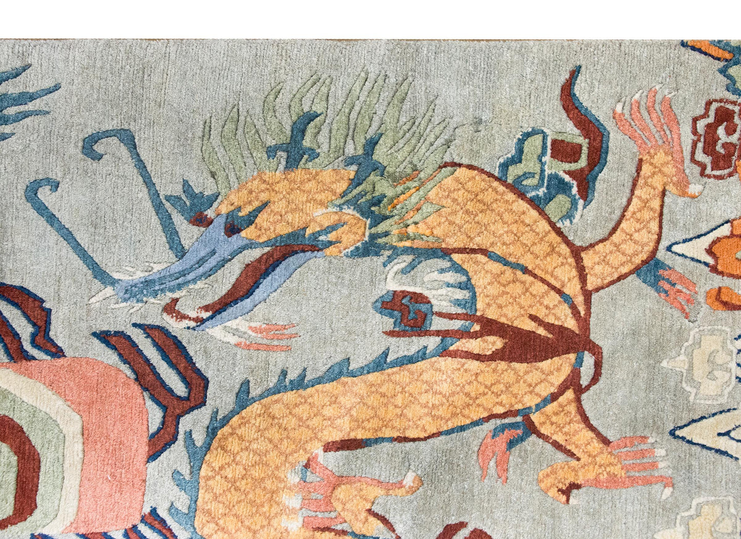Vintage Tibetan Double-Dragon Rug