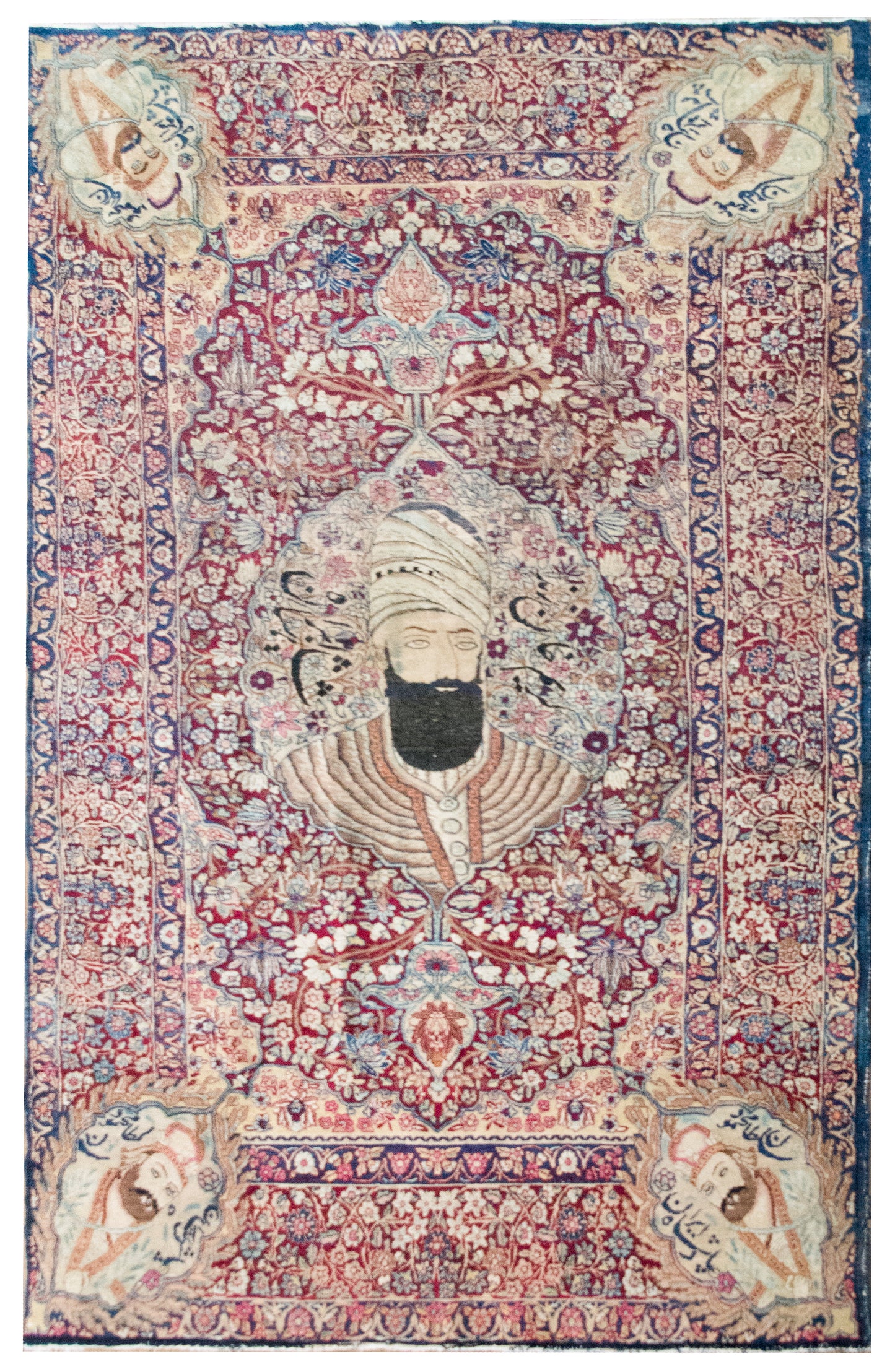 Late 19th Century Persian Lavar Pictorial Karim Khan Zand Rug For Sale