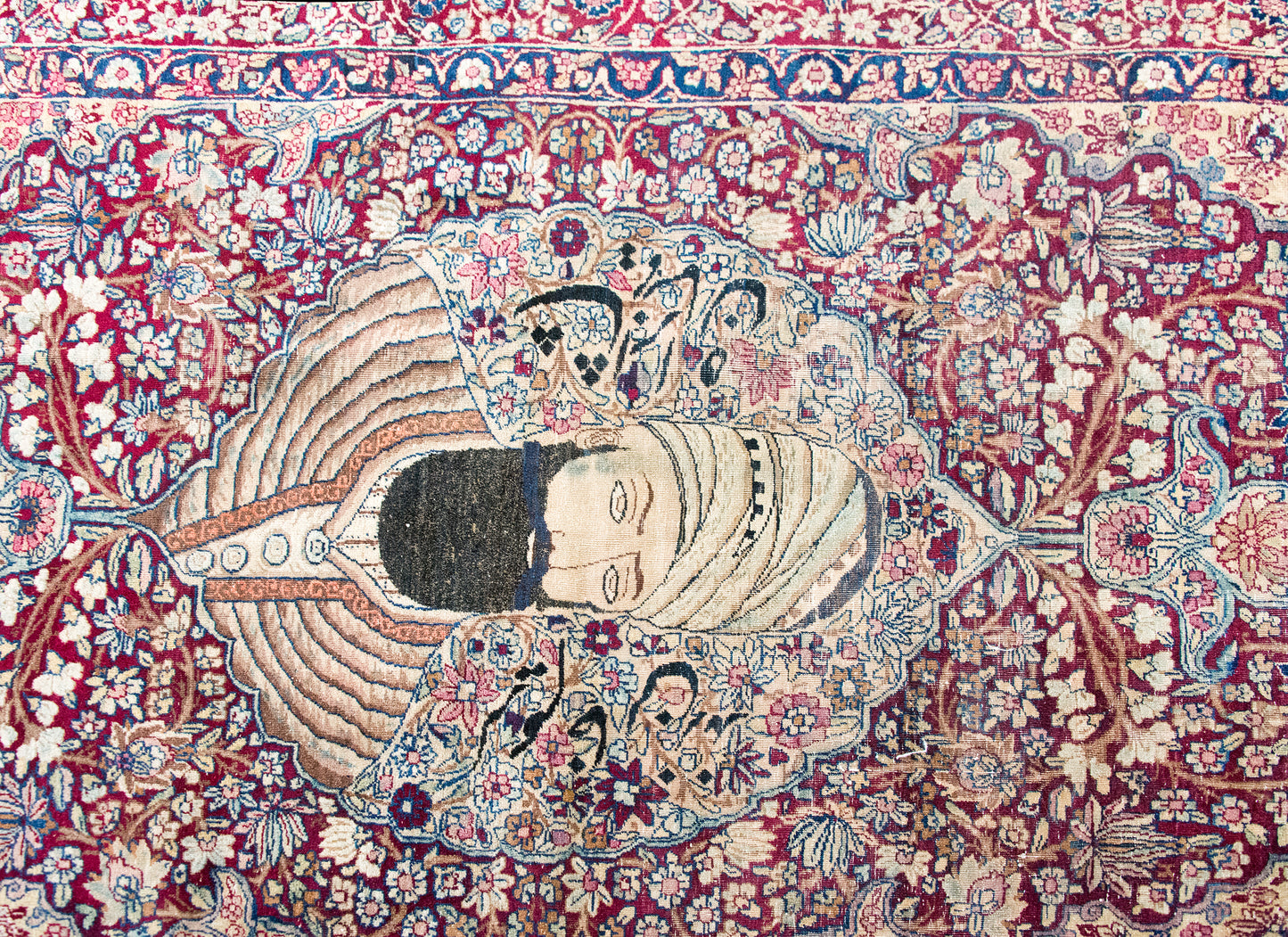Late 19th Century Persian Lavar Pictorial Karim Khan Zand Rug For Sale