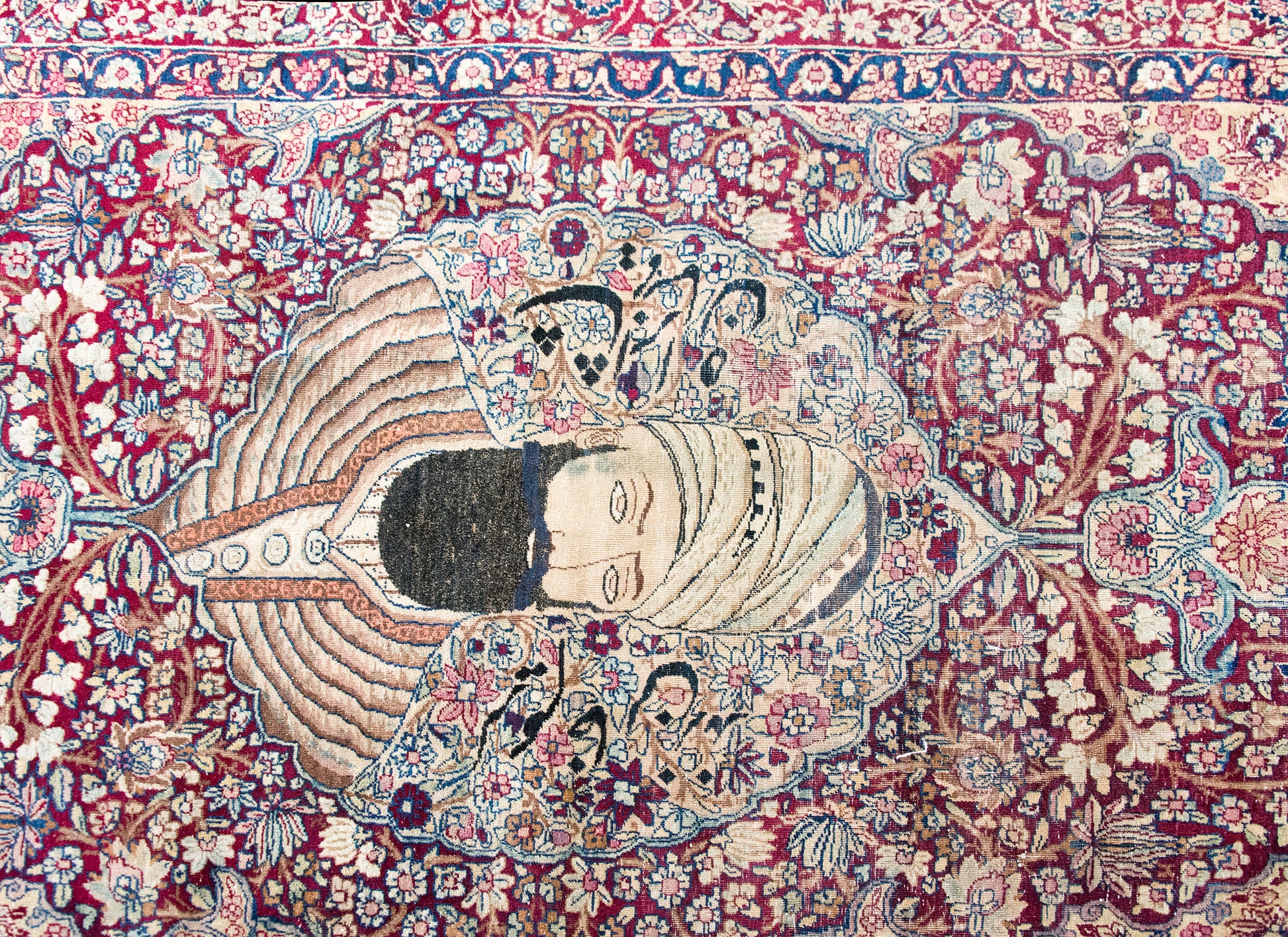 Late 19th Century Persian Lavar Pictorial Karim Khan Zand Rug For Sale