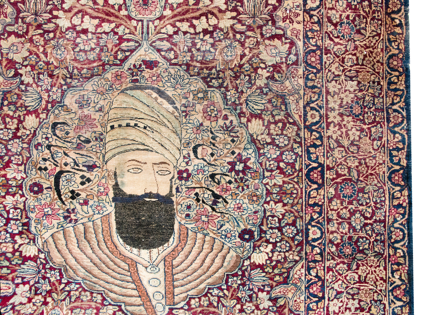 Late 19th Century Persian Lavar Pictorial Karim Khan Zand Rug For Sale