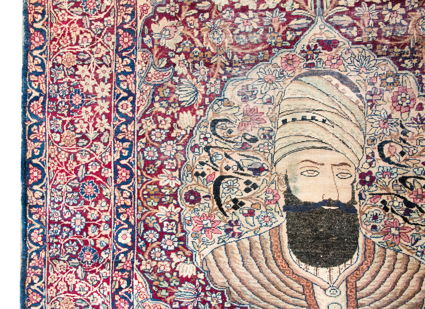 Late 19th Century Persian Lavar Pictorial Karim Khan Zand Rug For Sale
