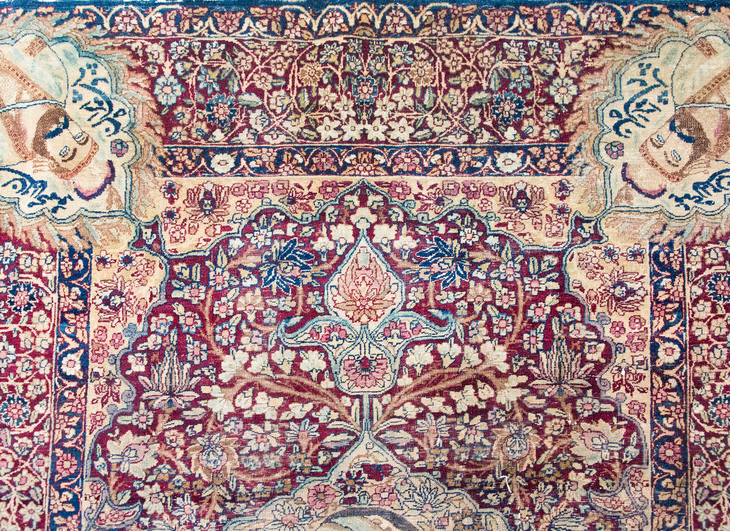 Late 19th Century Persian Lavar Pictorial Karim Khan Zand Rug For Sale