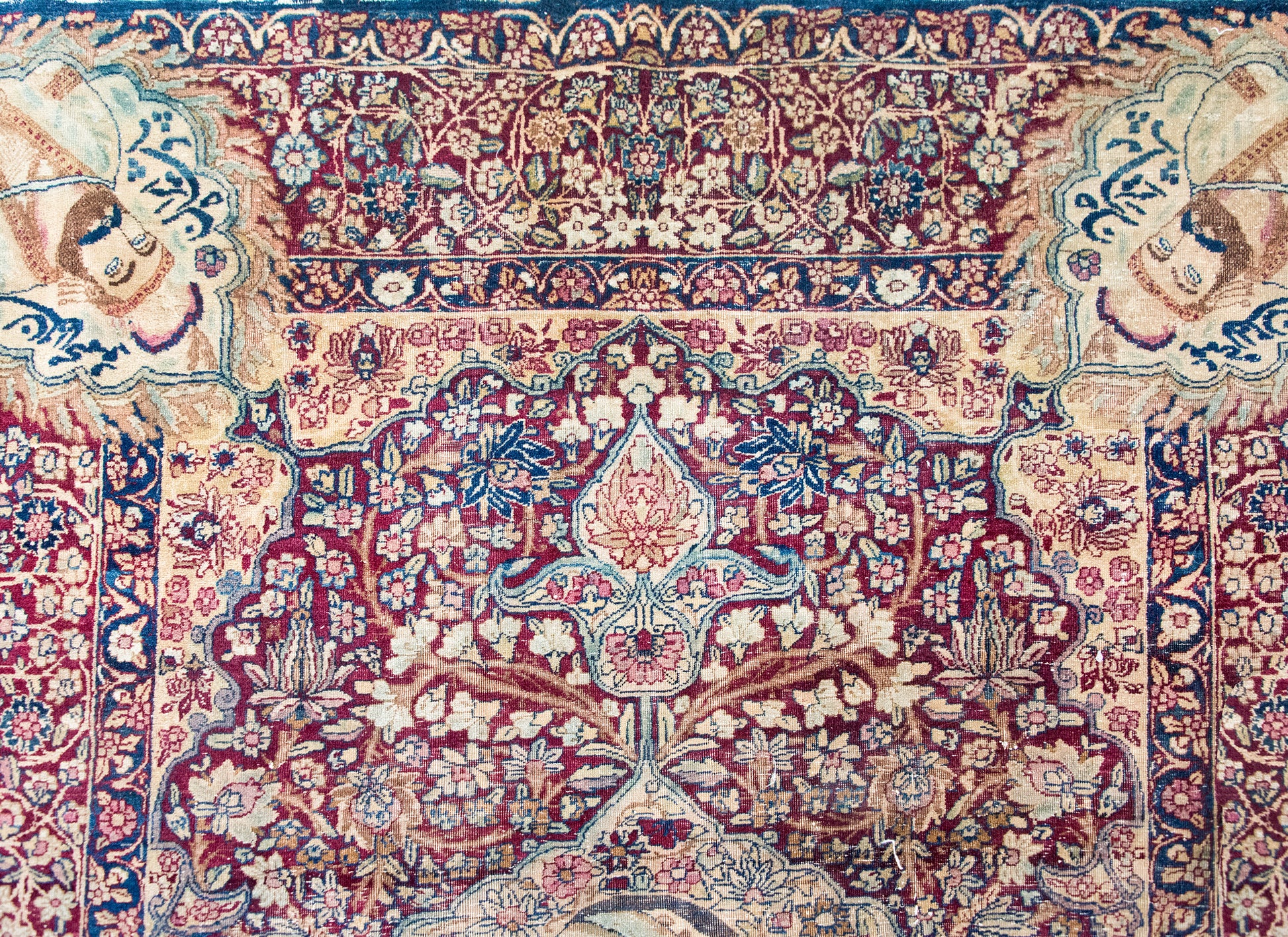 Late 19th Century Persian Lavar Pictorial Karim Khan Zand Rug For Sale