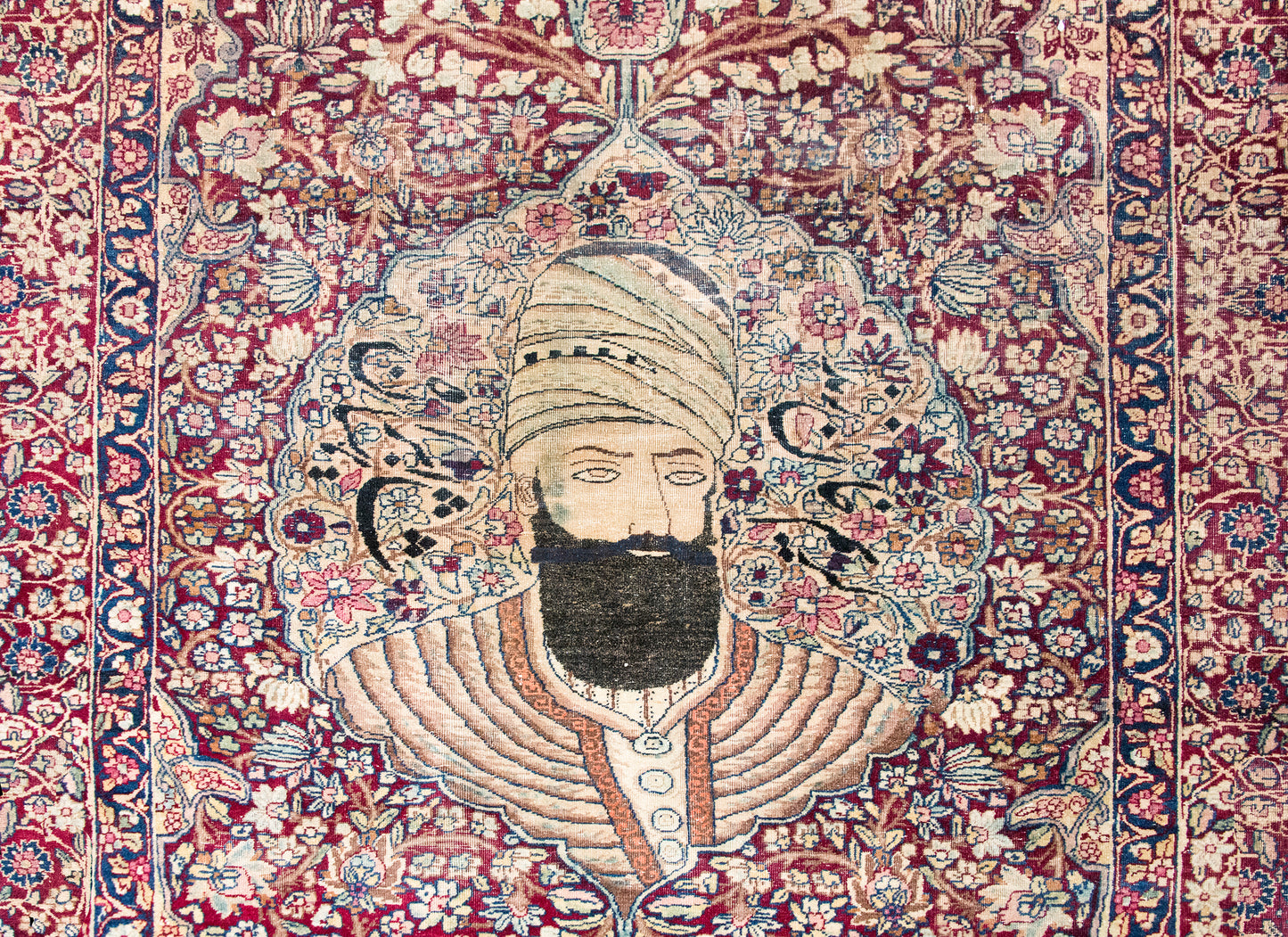 Late 19th Century Persian Lavar Pictorial Karim Khan Zand Rug For Sale