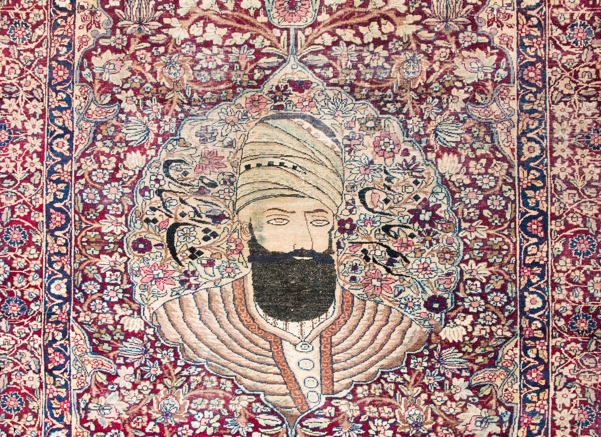 Late 19th Century Persian Lavar Pictorial Karim Khan Zand Rug For Sale