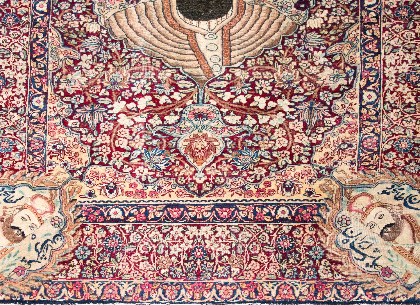 Late 19th Century Persian Lavar Pictorial Karim Khan Zand Rug For Sale