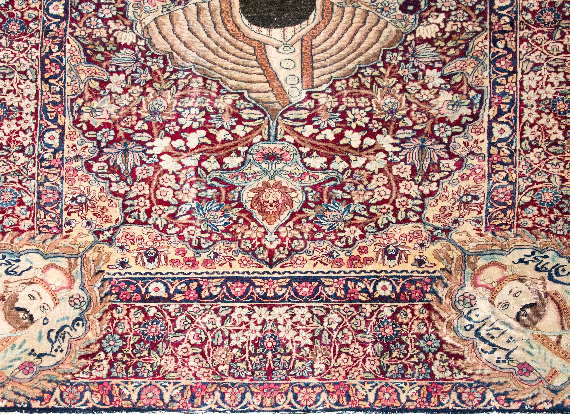 Late 19th Century Persian Lavar Pictorial Karim Khan Zand Rug For Sale