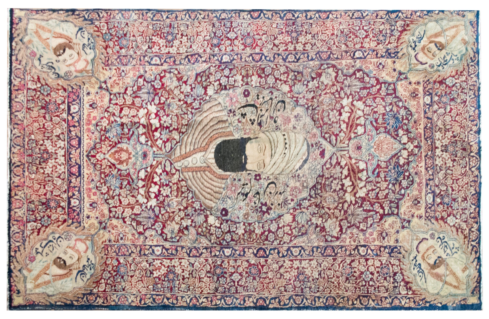 Late 19th Century Persian Lavar Pictorial Karim Khan Zand Rug For Sale