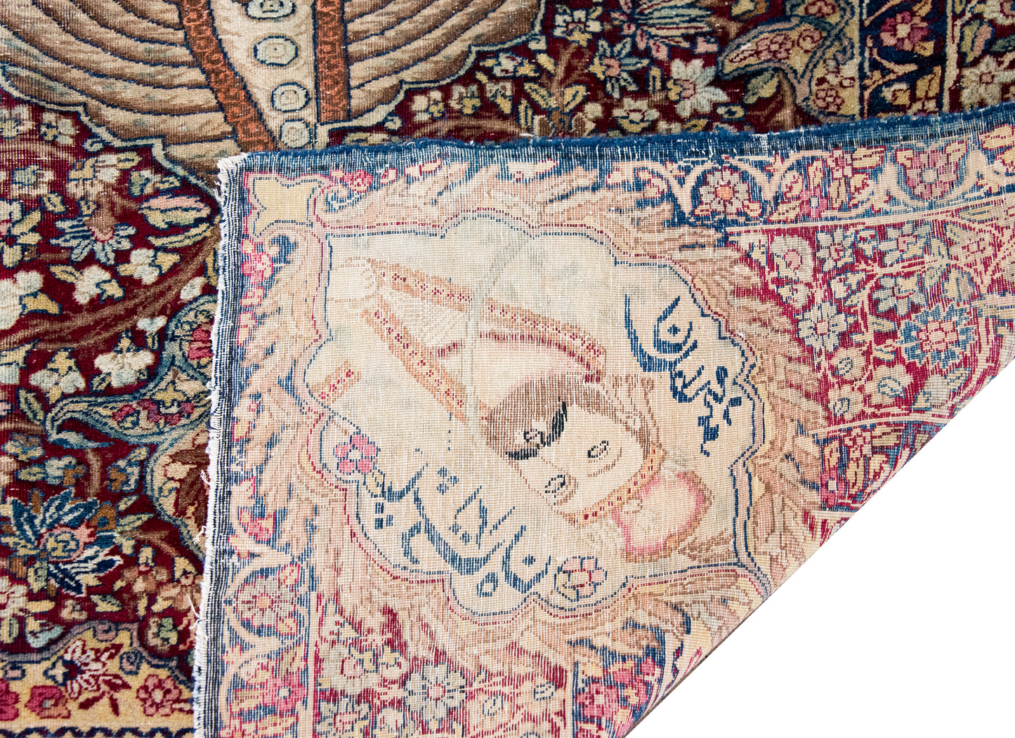 Late 19th Century Persian Lavar Pictorial Karim Khan Zand Rug For Sale