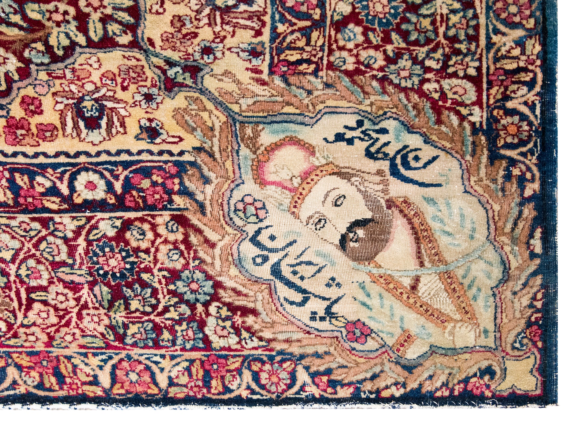 Late 19th Century Persian Lavar Pictorial Karim Khan Zand Rug For Sale