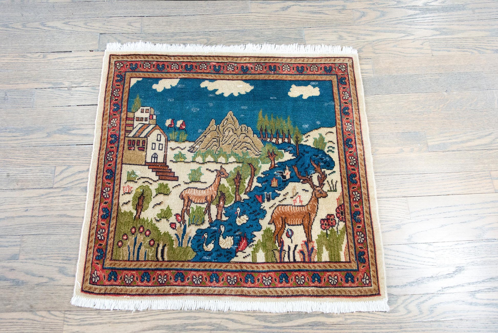 Early 20th Century Persian Pictorial Tabriz Rug For Sale