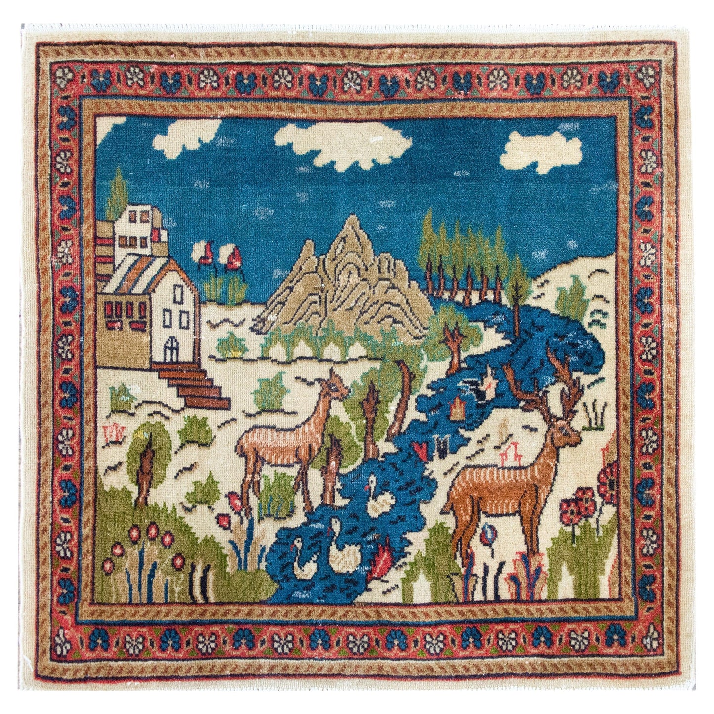 Early 20th Century Persian Pictorial Tabriz Rug For Sale