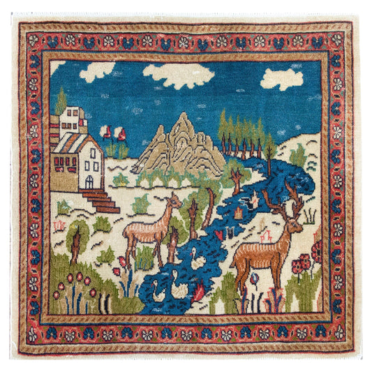 Early 20th Century Persian Pictorial Tabriz Rug For Sale
