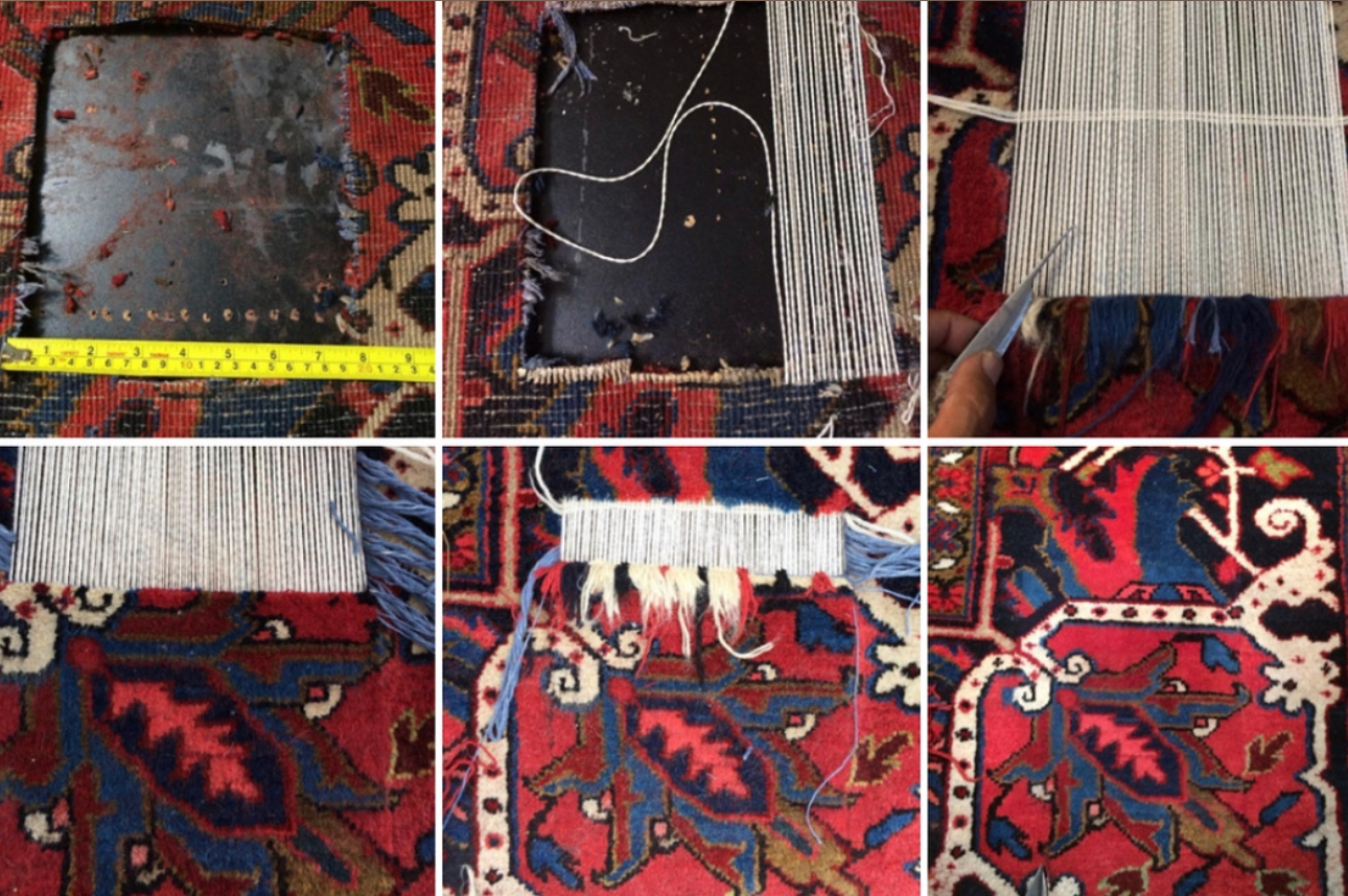 Persian Heriz wool rug being repaired