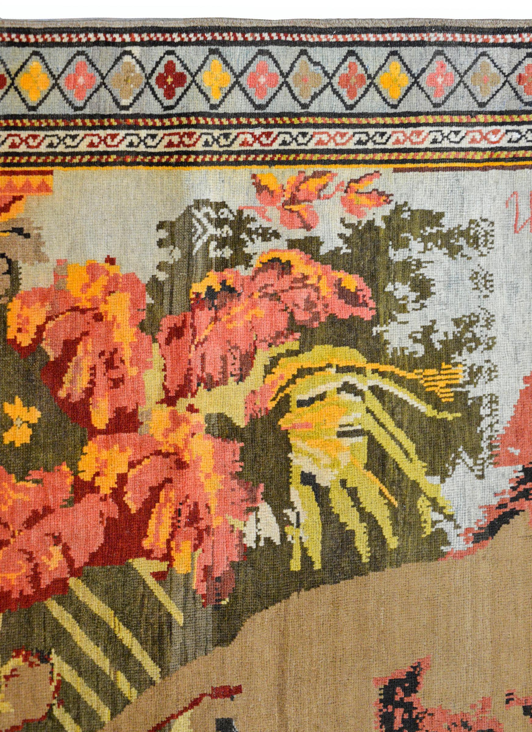 Massive Early 20th Century Pictorial Caucasian Karabagh Rug For Sale