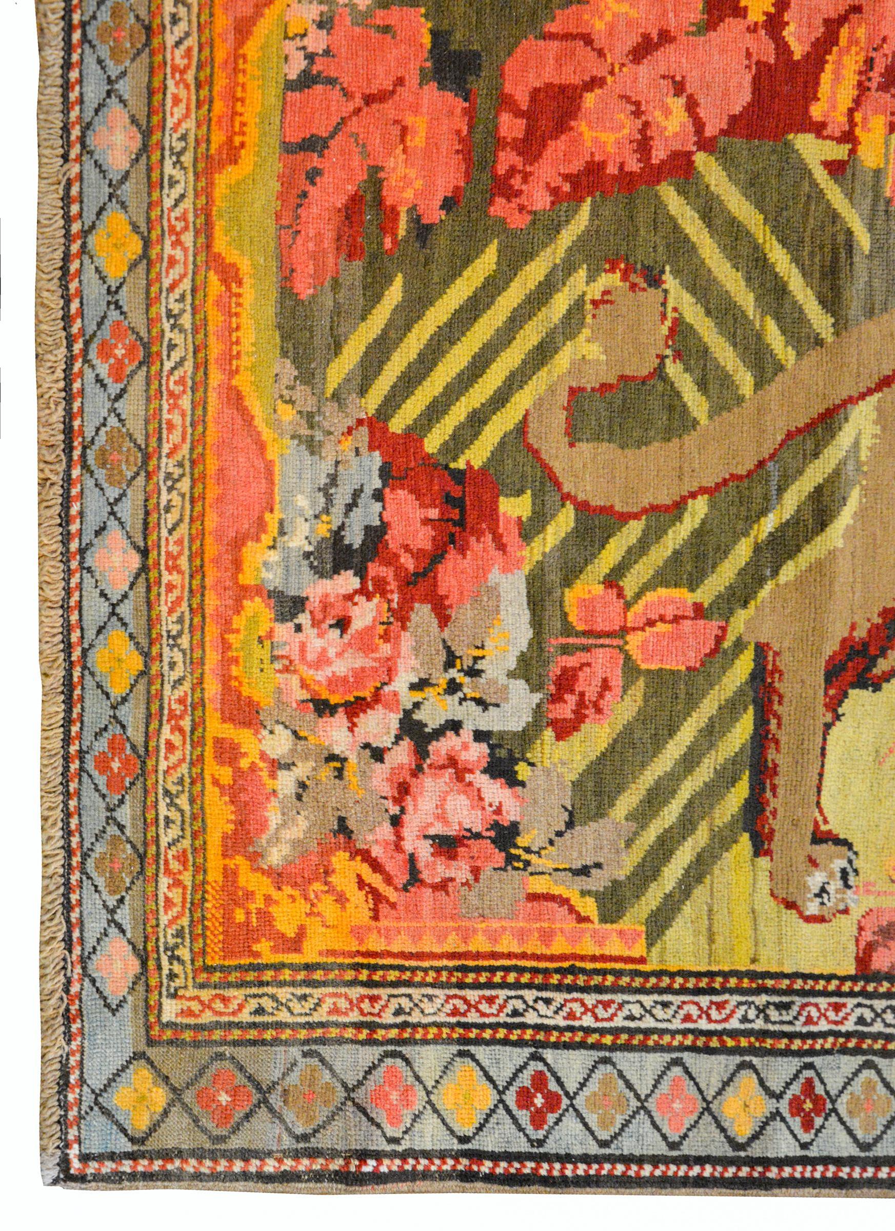 Massive Early 20th Century Pictorial Caucasian Karabagh Rug For Sale
