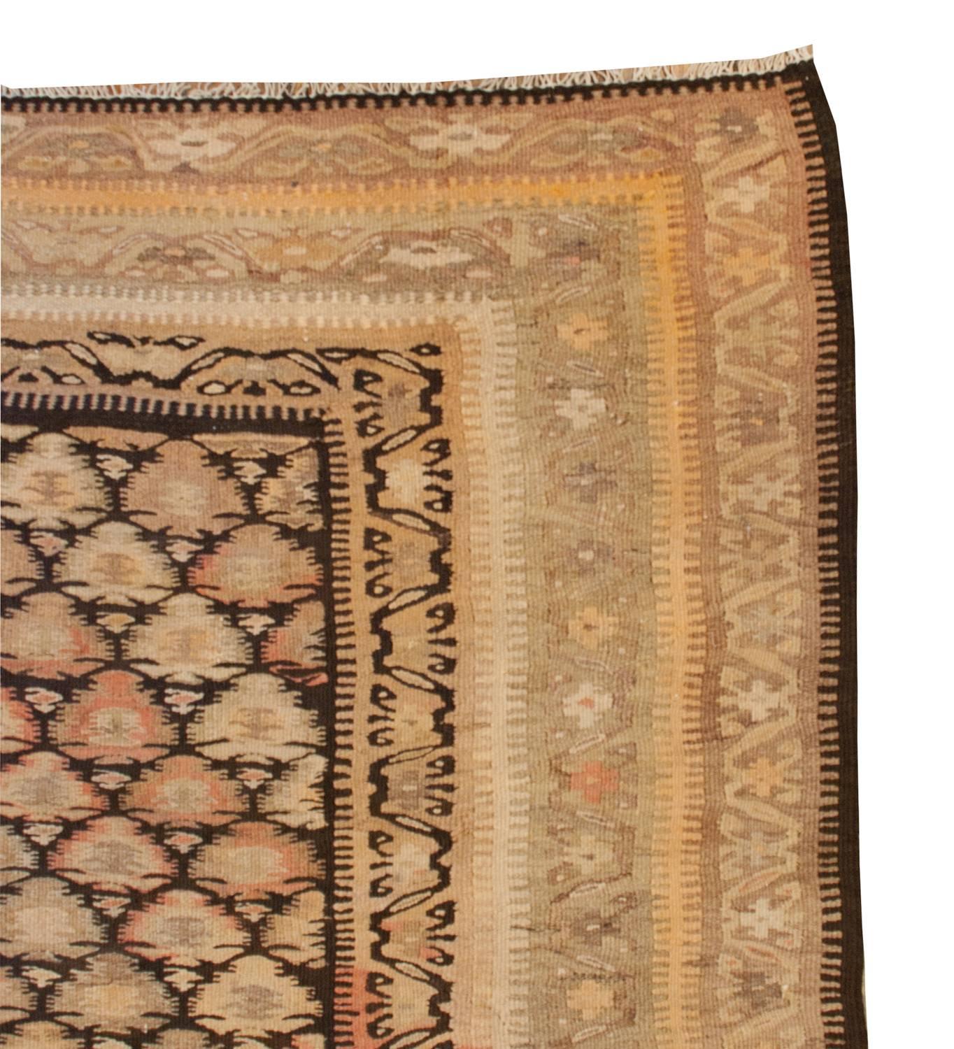 Exceptional Early 20th Century Qazvin Kilim Runner For Sale